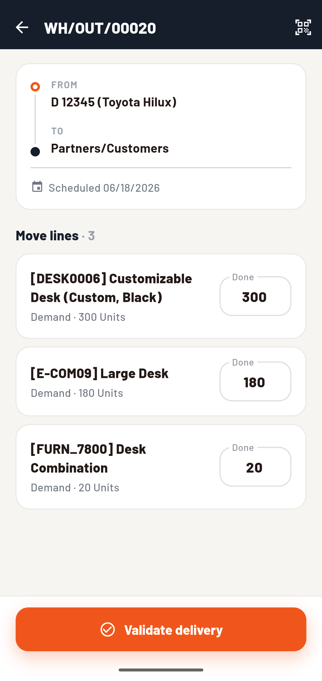 Delivery validation with move lines